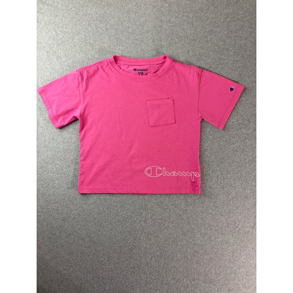 Champion Girls Pink Short Sleeve Pocket‎ T-Shirt Logo Graphic Size M 7/8